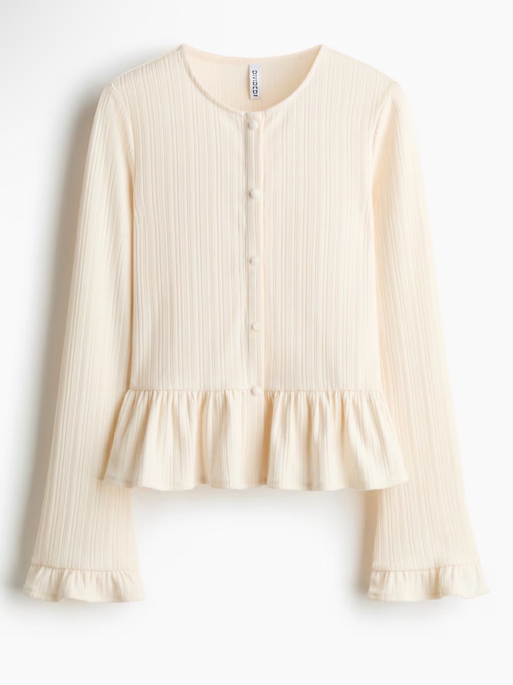 H&M Cream Ribbed Peplum Button-Front Top